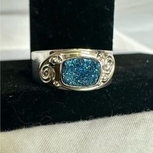SAJEN Sterling Silver Blue Druzy Adjustable Ring